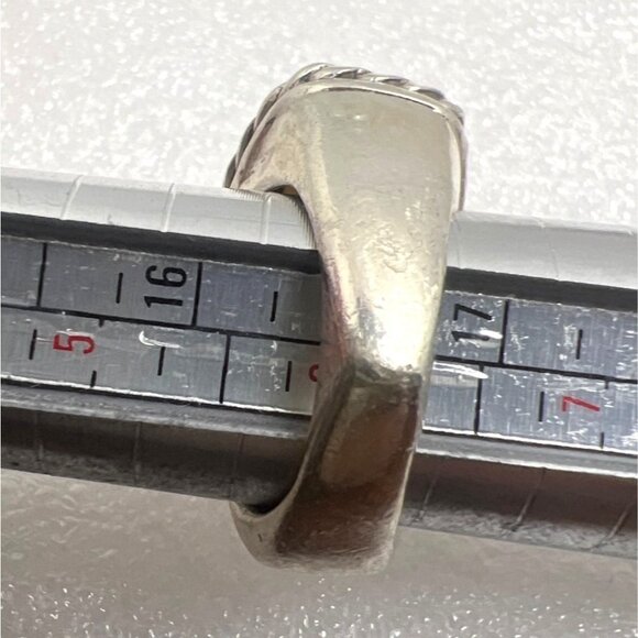 Vintage Sterling Silver MOP Ring Trapezoid Rope Edged Square Unisex Statement - Picture 4 of 6